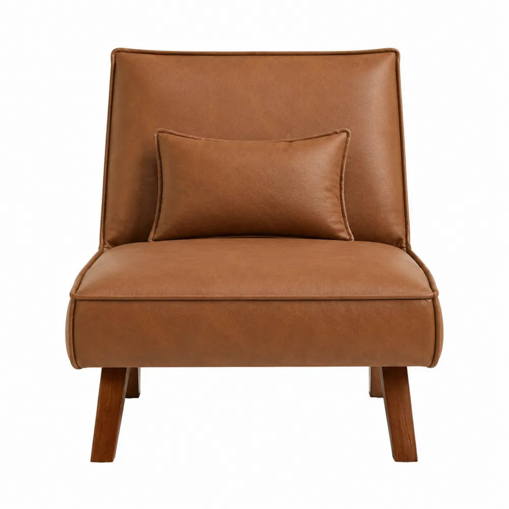 Silla de cuero sintético marrón con cojín
