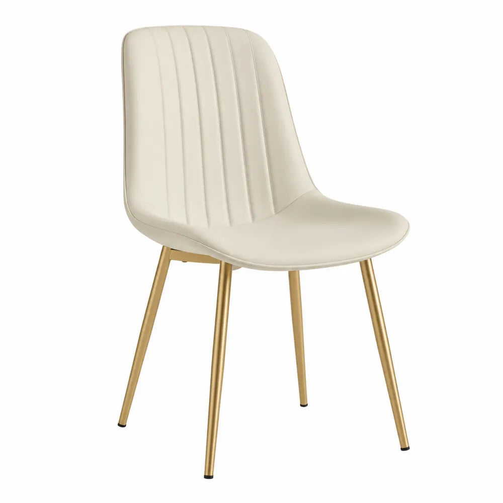 Silla de piel sintética beige con patas de metal doradas 50x45x85 cm
