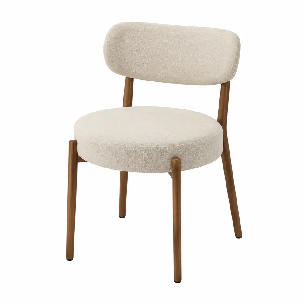 Silla de tela beige con patas de madera