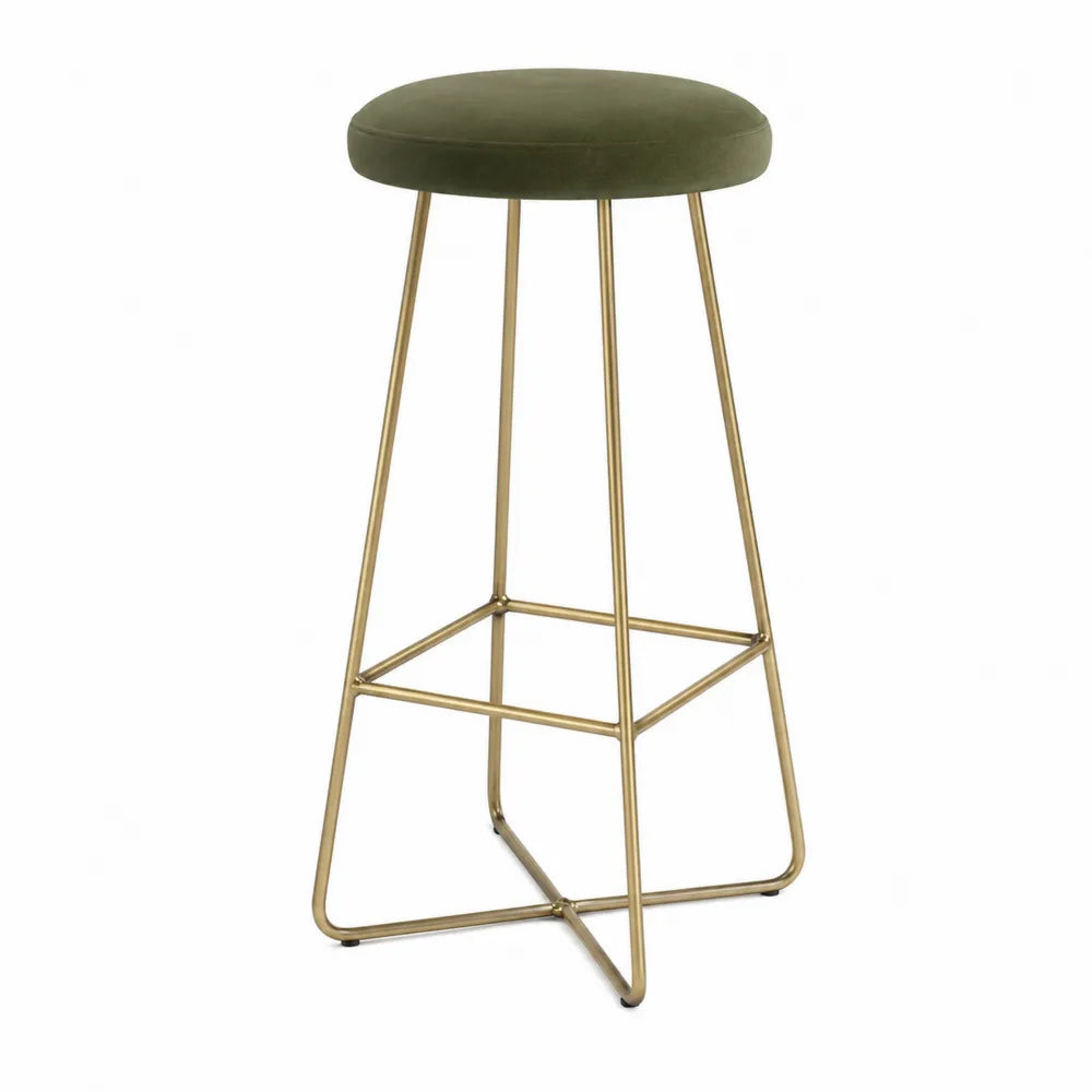 Taburete de terciopelo verde y metal dorado 75 cm