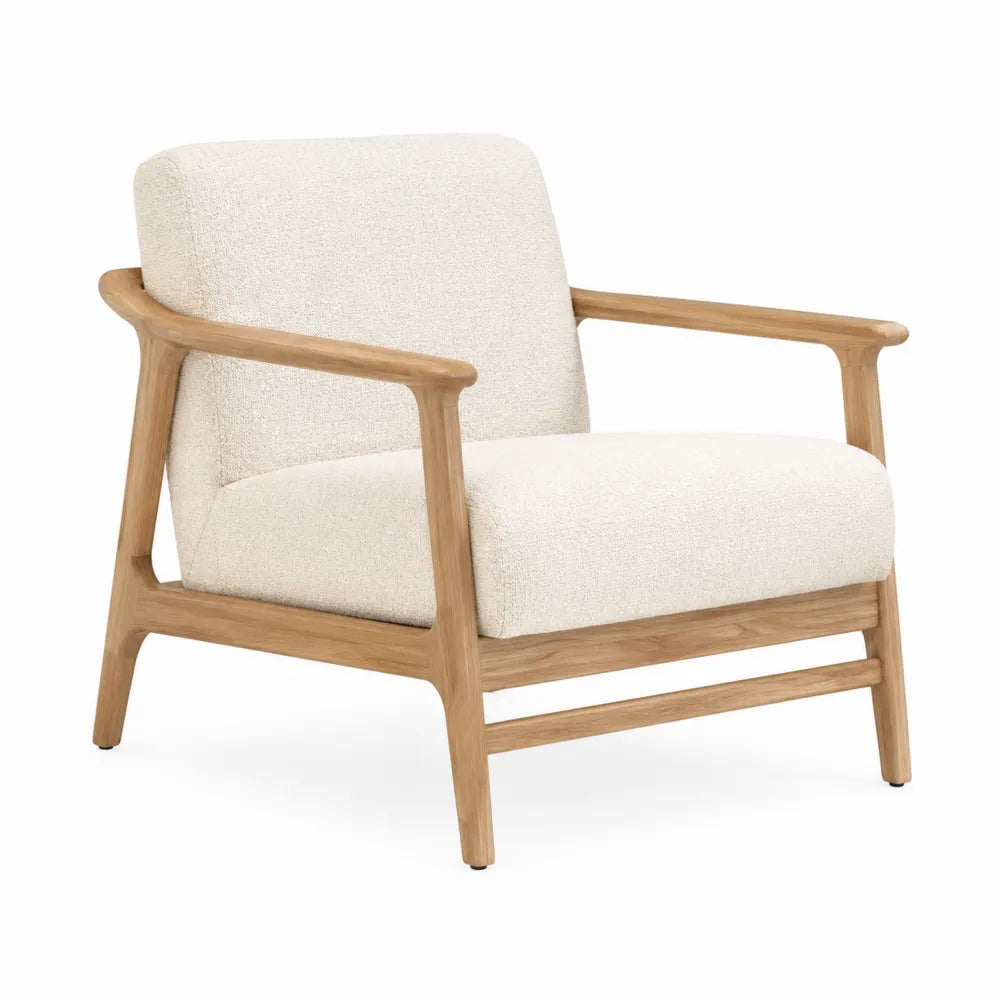 Sillón de madera y tela de poliéster beige 75x80x70 cm