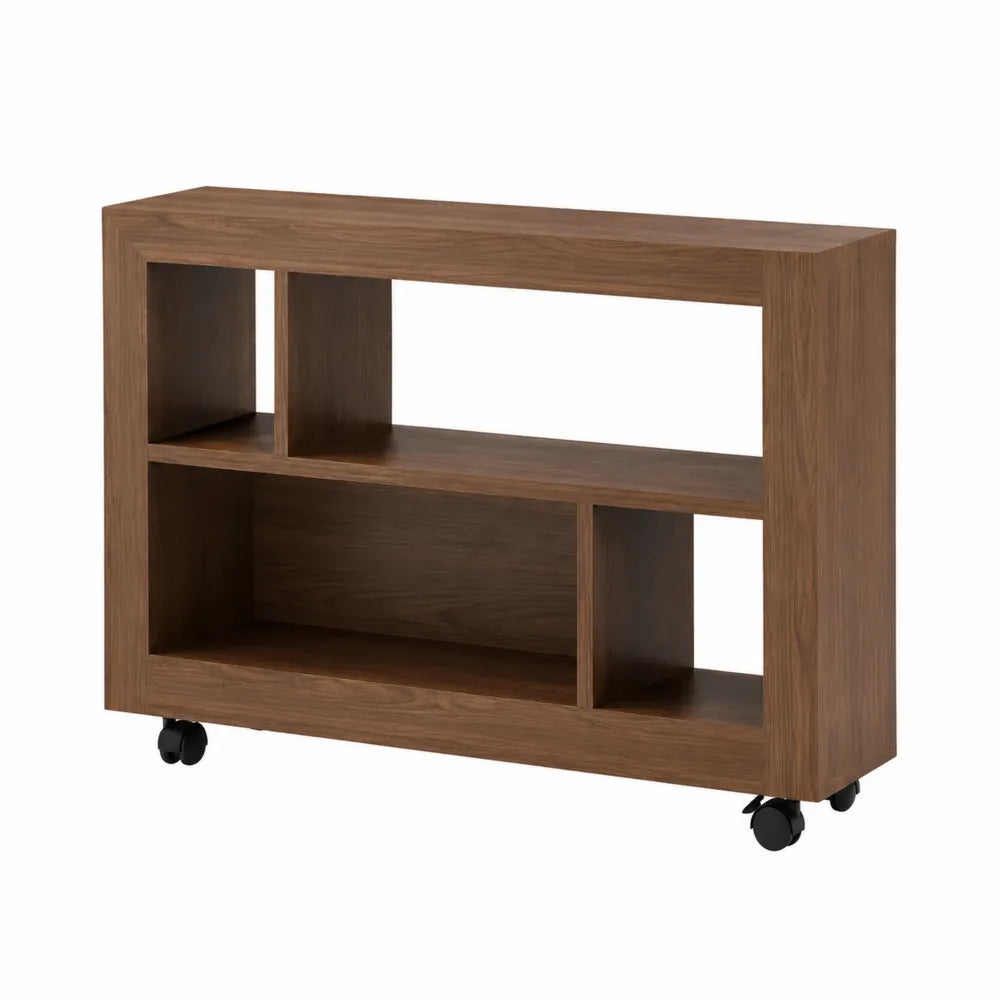 Estantería de madera con ruedas y estantes