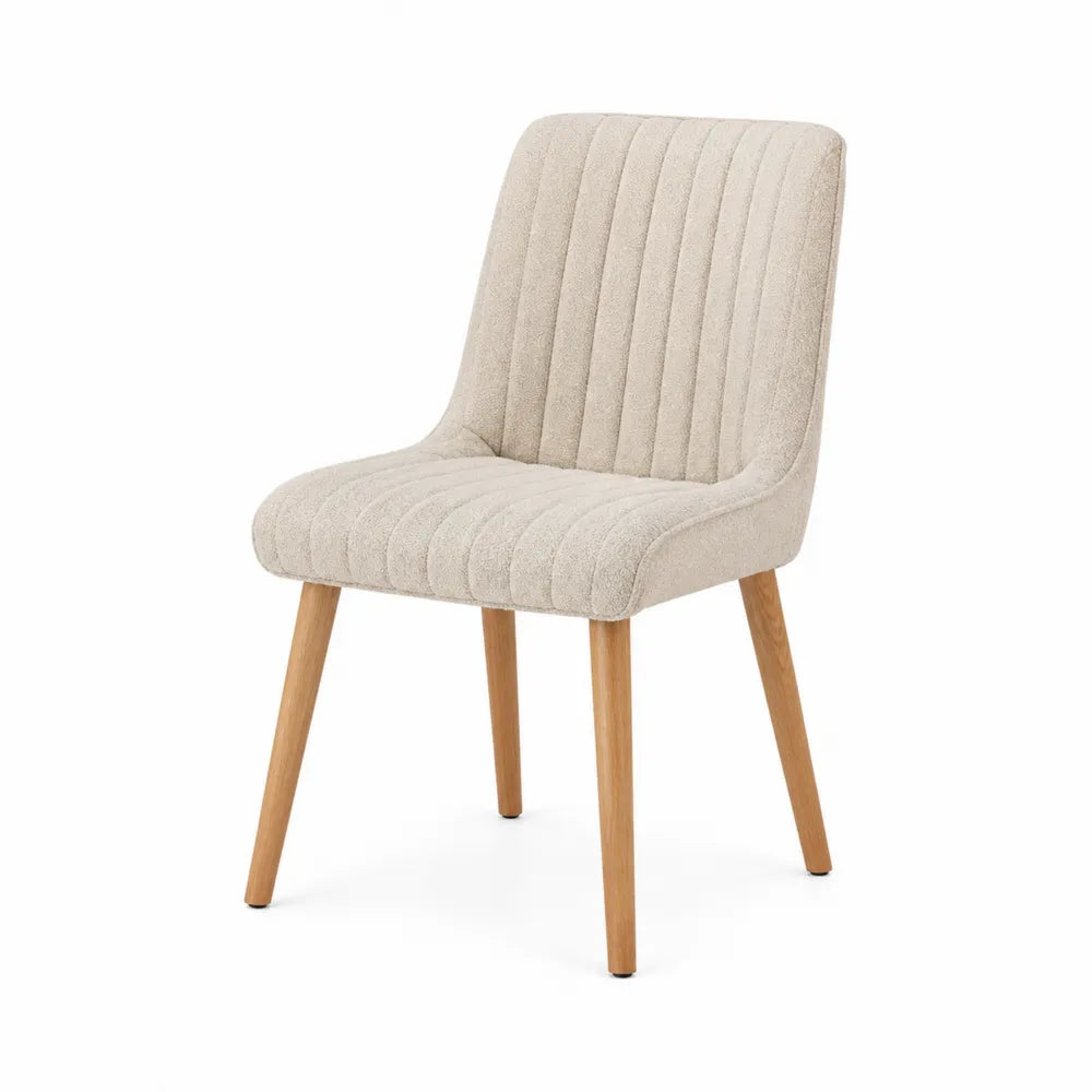 Silla de poliéster beige con patas de haya