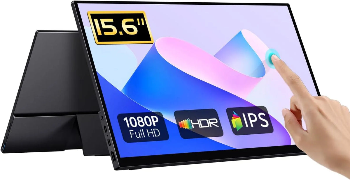 CAPERAVE 6-Zoll-FHD-IPS-Touchscreen 15.6-tommer, Skærme, Portable Monitor Touch skærm, FHD IPS Touch skærm med hærdet glas, rejseskærm, Sort