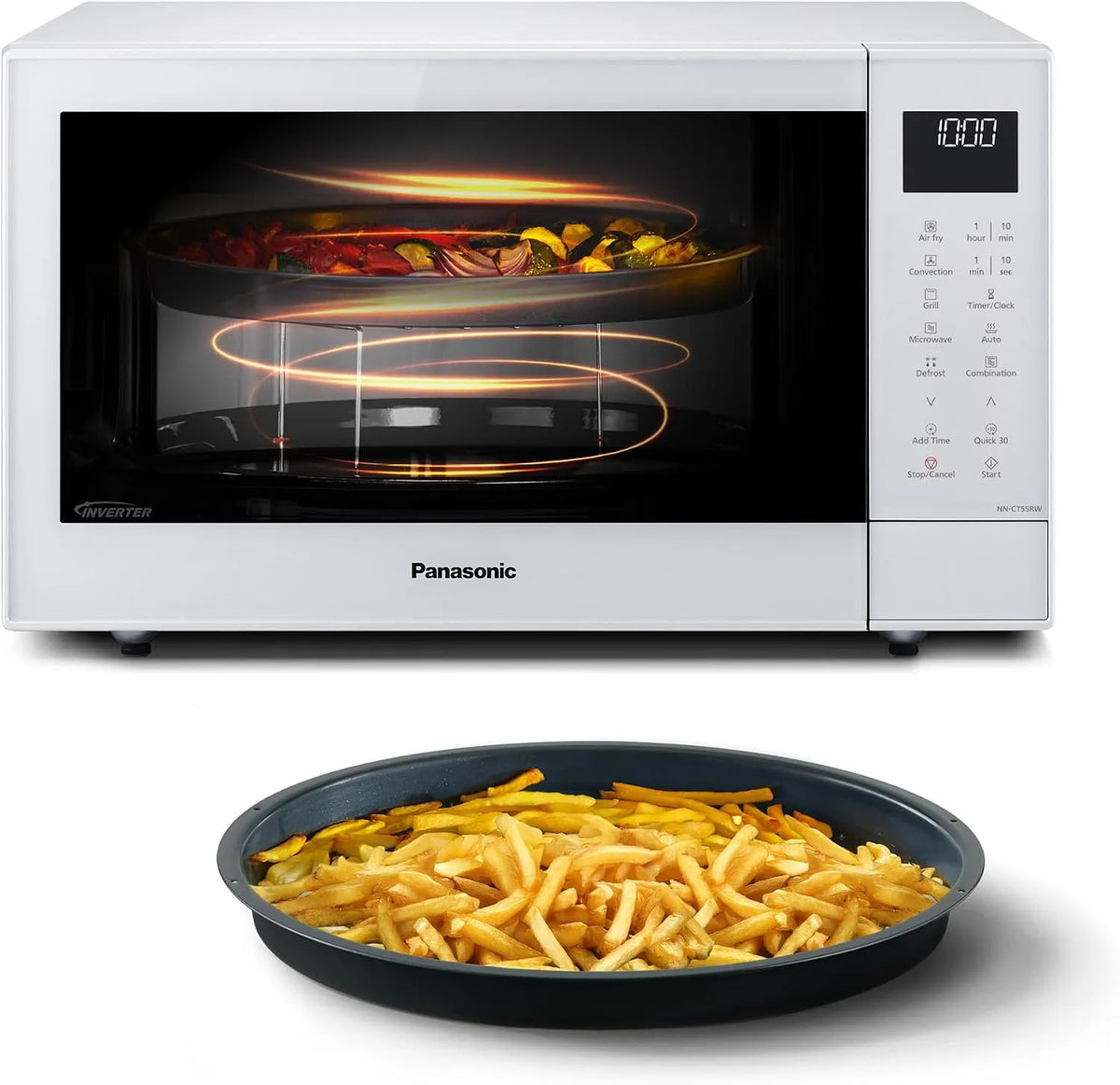 Panasonic 4-in-1 NN-CT55RWEPG, Mikrobølgeovn med varm luft, NN- CT55RWEPG 27L 4- in-1 Combi Mikrobølgeovn med Airfrier funktion, 1000W, Hvid, 27L