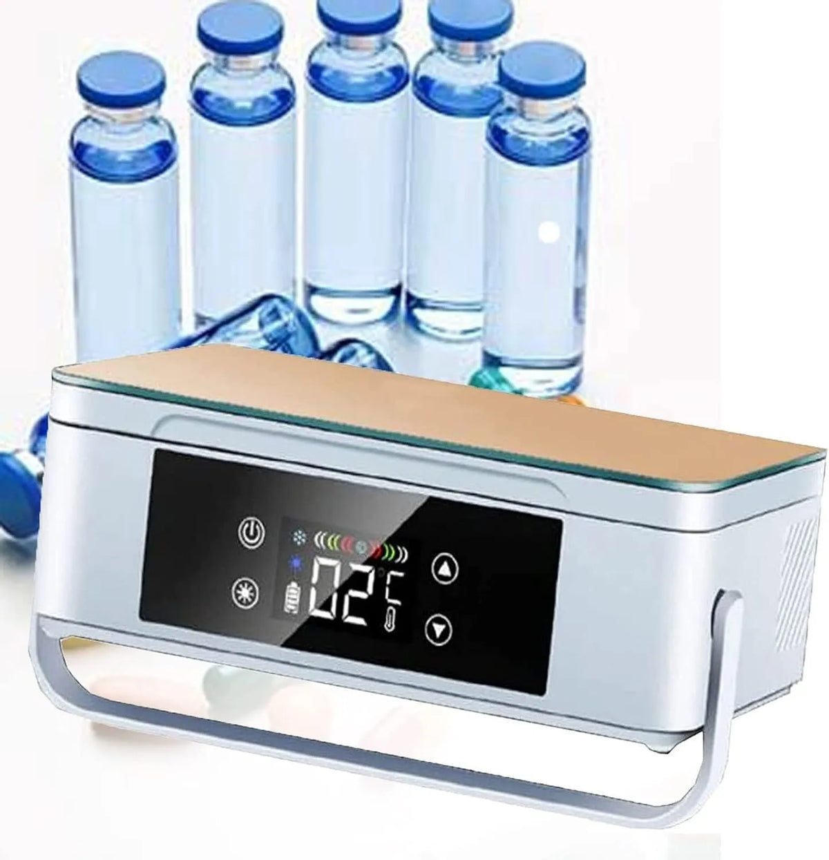 WTLONBF, Lager- og rejsemapper, Transportabelt mini- insulin køleskab, medicinkøler til bilen med LCD-styring, Hvid, 20 x 6 x 3 cm, 30 dB