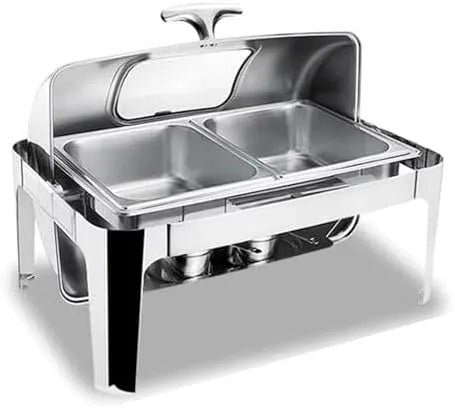 Generisch 2-Gitter 2-Grid, Varmeoverføringsbokse, Rustfrit stål Chafing Dish Buffet sæt, Food Warmer Tablet til parter, Bryllupper, Sølv, 15 cm