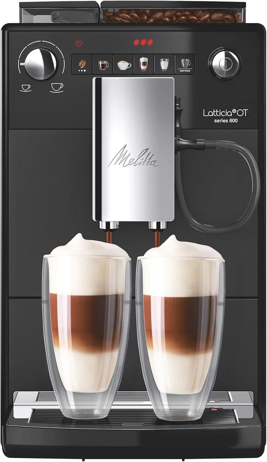 Melitta, Fuldautomatiske kaffemaskiner, Latticia OT - fuldautomatisk kaffemaskine med mælkesystem, kaffemaskine med kværn, Sort, 2L, 7, 5g, 9.5g