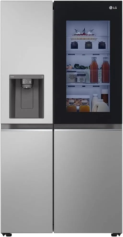 LG GSGV81PYLL, Køle-/fryseskabe, Side by Side Køleskab, Klasse E, 635 L, Instaview, Køleskab med fryser, Is, Knust, Sølv