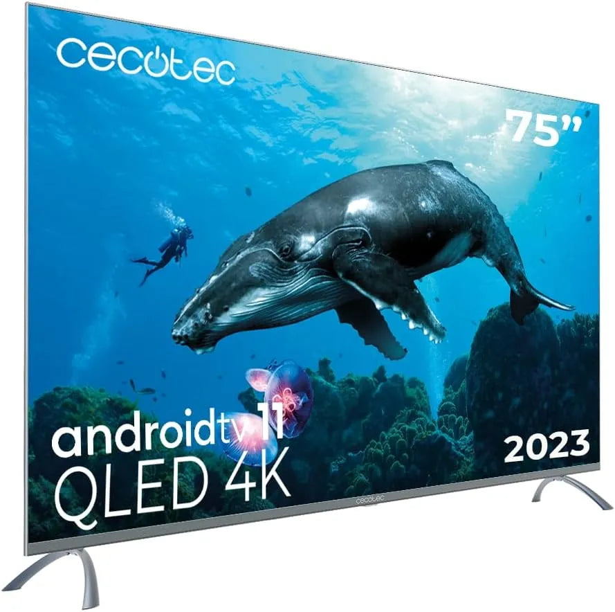 Cecotec VQU30075 HDR10, TV'er, + QLED TV 75 'Smart TV V3 + serien +, 4K UHD, Android TV 11, Frameless, Google, Sort, QLED, 75 ', 4K, 75 inch