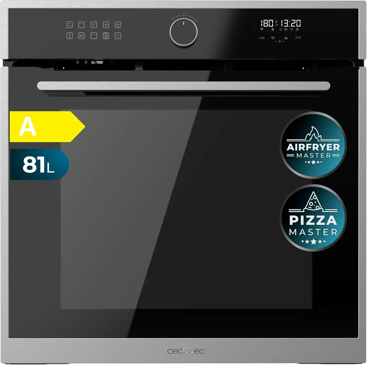 Cecotec AF316000, Ovne, Build- in Bagning Oven Multifunction 60 cm Bolero Hexa Edge A 3400W, 81L, Sort / sølv, 60 cm, 3400W, 35 cm