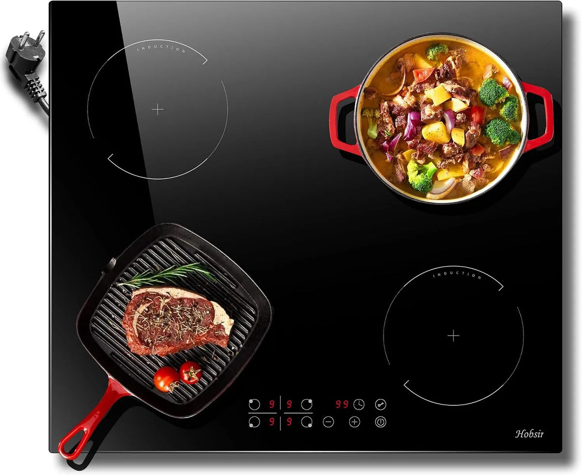 Hobsir hob, Kogeplader, Hobsir induktionspumper med stik 4 zoner selv- tilstrækkelig, build- in hob 60cm, Sort, 60cm, 3500W, 59 x 52 x 6, 1 cm