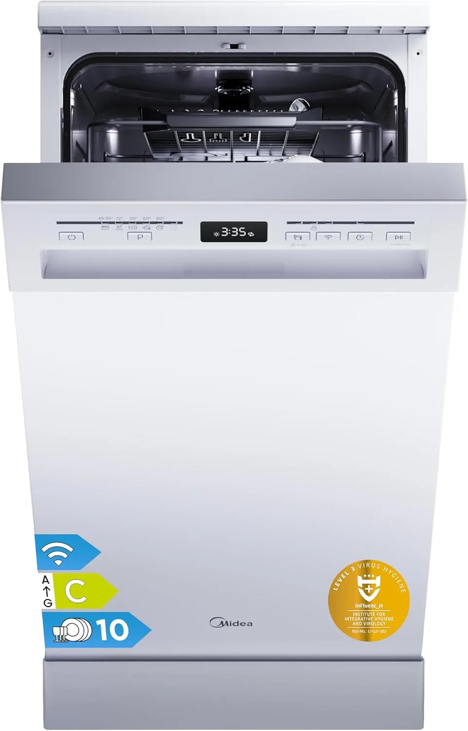 Midea, Opvaskemaskiner, 60 cm, Formopvaskemaskine 45cm Freestanding & subsoilable 10 tailormade lofter EEK C, Sort, 45cm