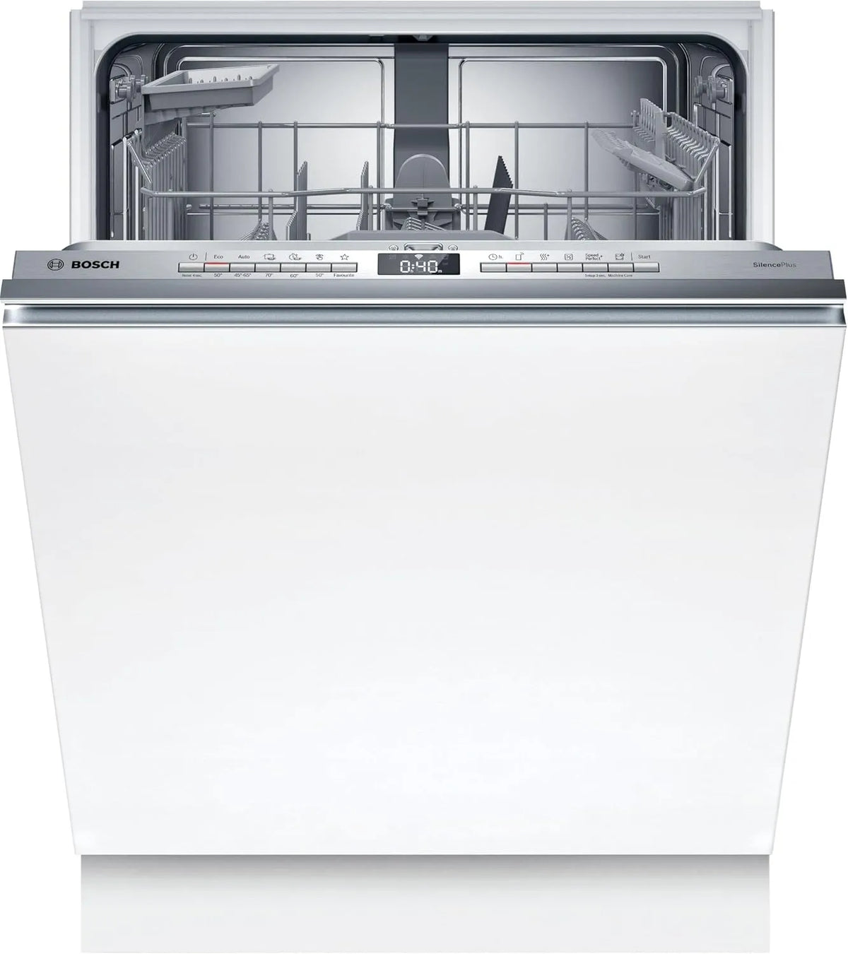 Bosch SMV4EBX28E, Opvaskemaskiner, 60 cm, Serie 4, Smarter opvaskemaskine Fuldt integreret 60 cm, bestik kurv, Sølv, 54 kW, 9 l, 42 dB