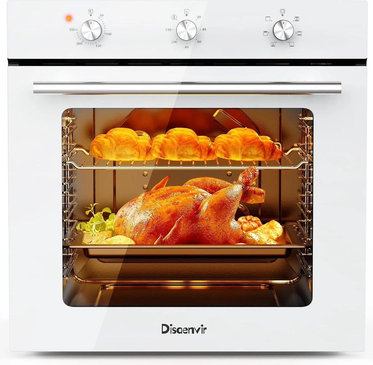 Disaenvir, Ovne, Oven 60L med stik, build- in ovn 6 funktioner, Sort / sølv, 60L, 60cm