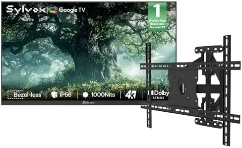 SYLVOX Frameless/2026, TV'er, 65 tommer udendørs TV, 4K Randlower Smart Google TV med 1000 nits, taljassist, Sort, 4K, 56 V, 12W, 5 G
