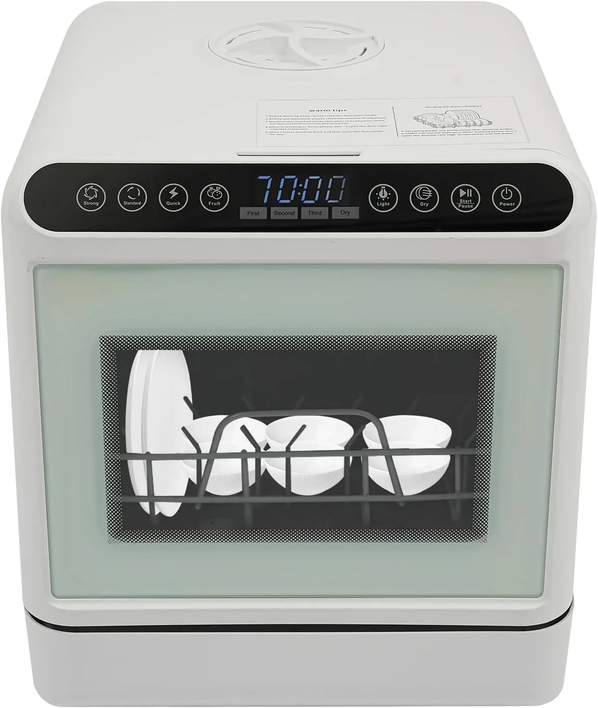 MIUKYUI, Bordopvaskemaskiner, 6L Mini Compact bordopvaskemaskine 1100W Bærbar opvaskemaskine med 4 programmer &, Hvid, 6L, 1100W, 18, 11 inch