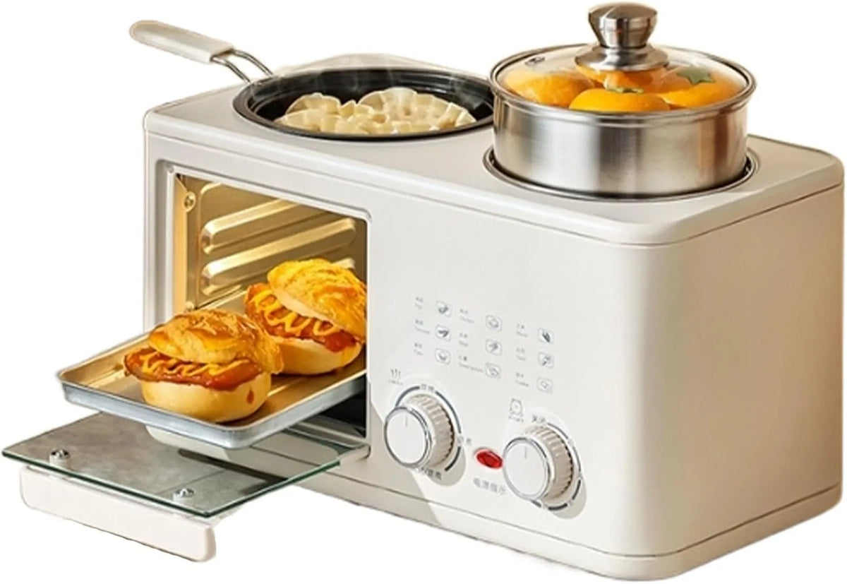 Generisch 3-in-1-Ger, Miniovne, Morgenmadsmaskine, 31- 1 enhed med ovn, stegepande & dampkomfur, 1200 W, dobbelt, Sort / sølv, 600 W