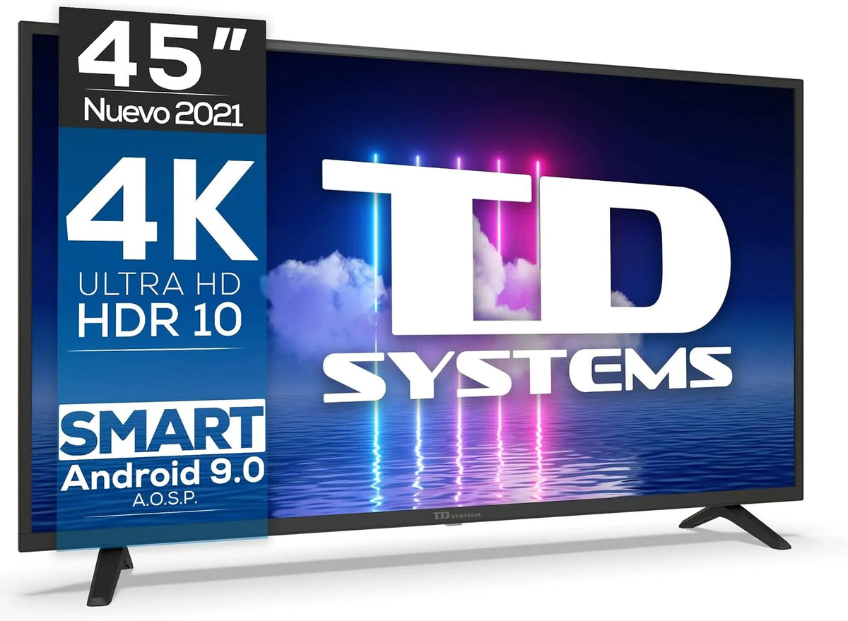 TD Systems DVB-T2/C/S2 K45DLJ12US, TV'er, 4K UHD Android 9.0 HBBTV 1300 PCI Hz 3X HDMI 2X USB DVB- T2 / C / S2 Hotel mode, Sort, 4K, 114 cm