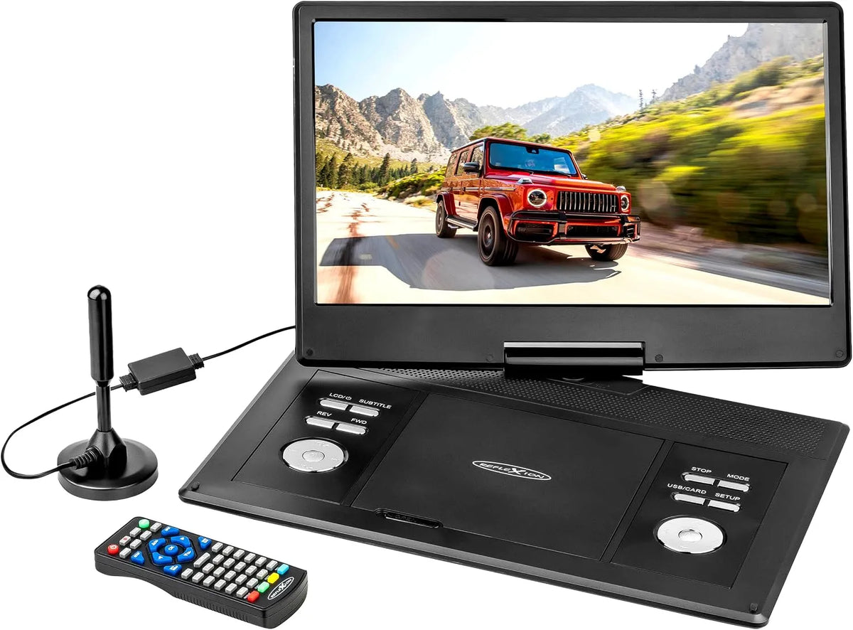 REFLEXION 12V-Auto-Adapter DVB-T2, Bærbare dvd-afspillere, DVD1424 bærbar DVD-afspiller 14 tommer (36 cm) LCD skærm med DVB- T2 HD, Sort