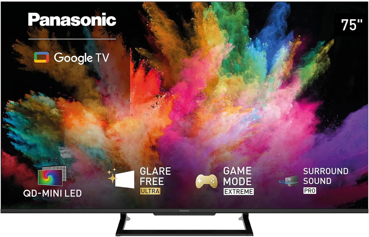 Panasonic TN-75W92C, Bærbare TV'er, TN- 4K UHD QD- Mini LED-tv, Glare Free Ultra, Google-tv, Sort, 75W, 4K, Mini LED, 144 Hz