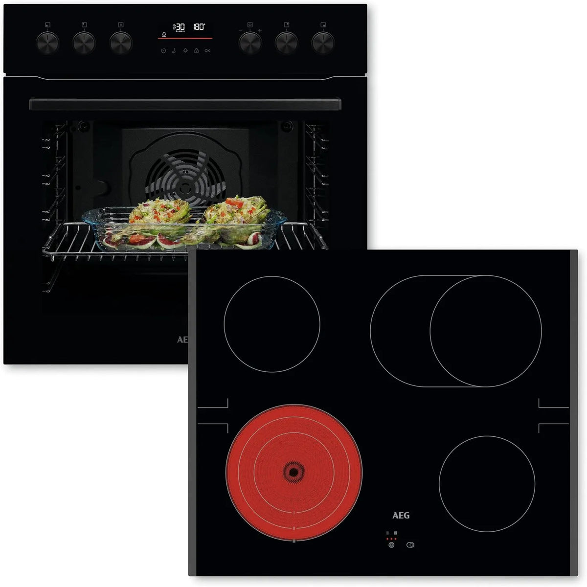 AEG OO21HSPB OU5PE40SK, Komfursæt, Plumbed komfur sæt, bestående af komfur serie 5 med pyrolyse: selvrensende, Sort, 60cm