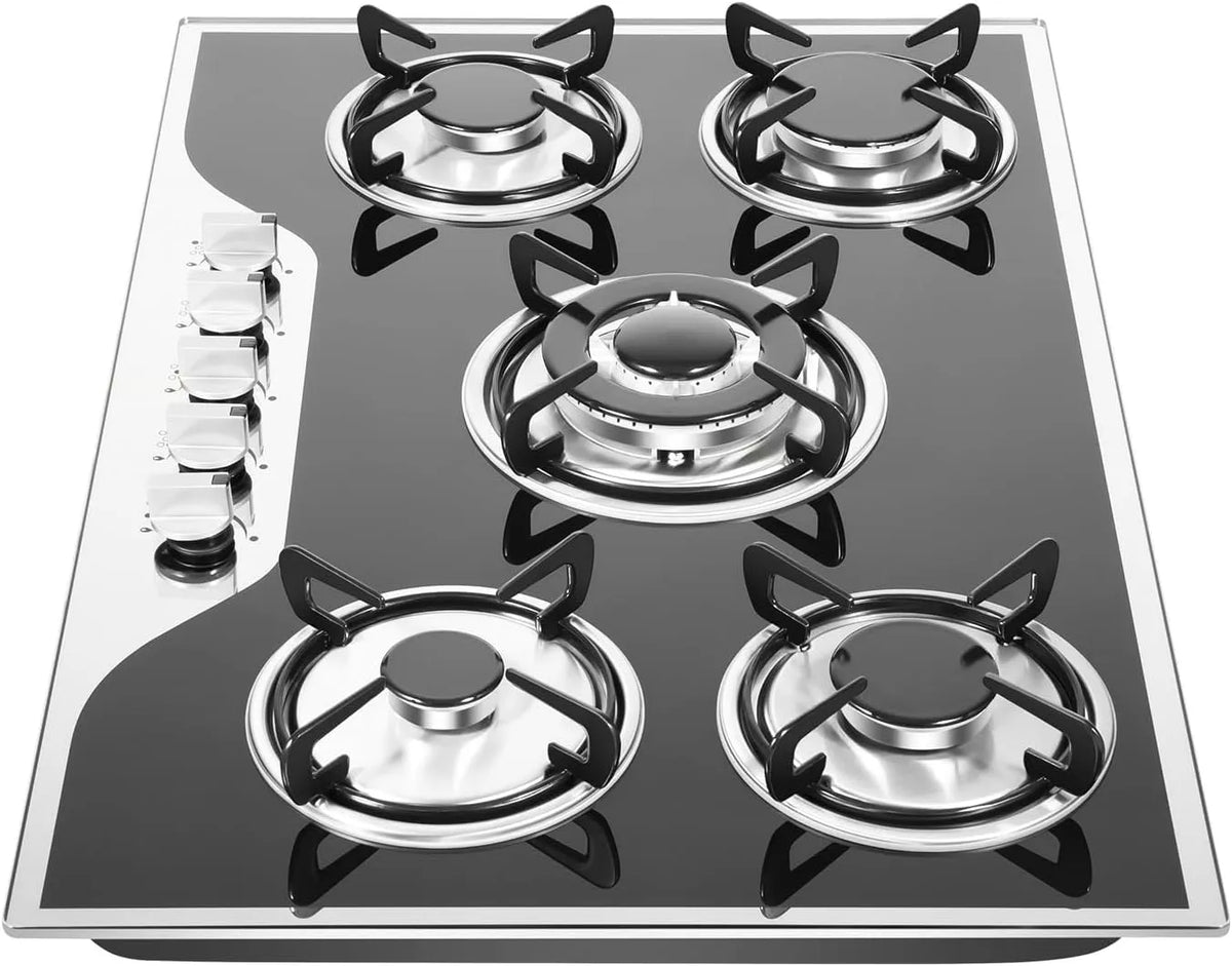 WSIKGHU, Kogeplader, 3.0+2.75+1.75+1.75+1.0KW Gas komfur 5 Flamme LPG / Naturgas komfur med dyse, Sort, 1.0KW, 770 x 510 mm, 30.3 ', 20'