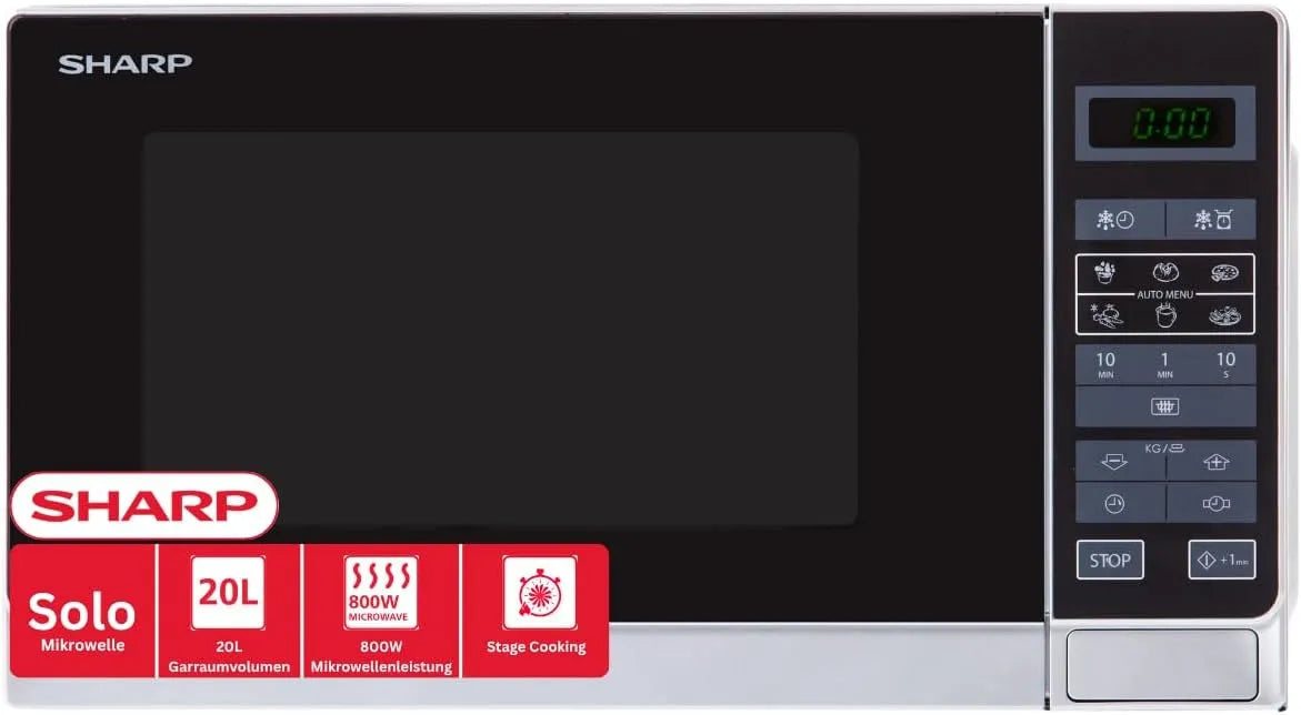 SHARP R242WW, Solo-mikrobølgeovne, Electronics mikroovn, Sort / sølv, 242W, 800 W, 20 L