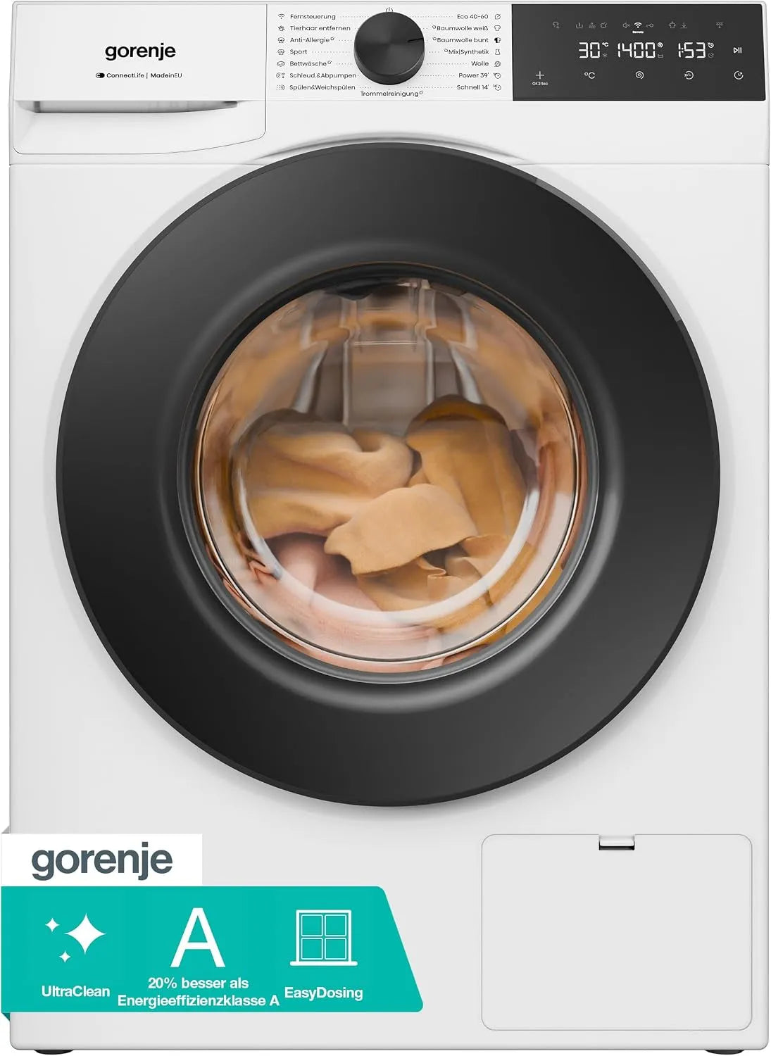 Gorenje Slim/1400 WGAM4S74A, Vaskemaskiner, vaskemaskine med dampfunktion / 7 KG Slim / 1400 rpm / ConnectLife / 15, Hvid, 1400 G, 7 KG