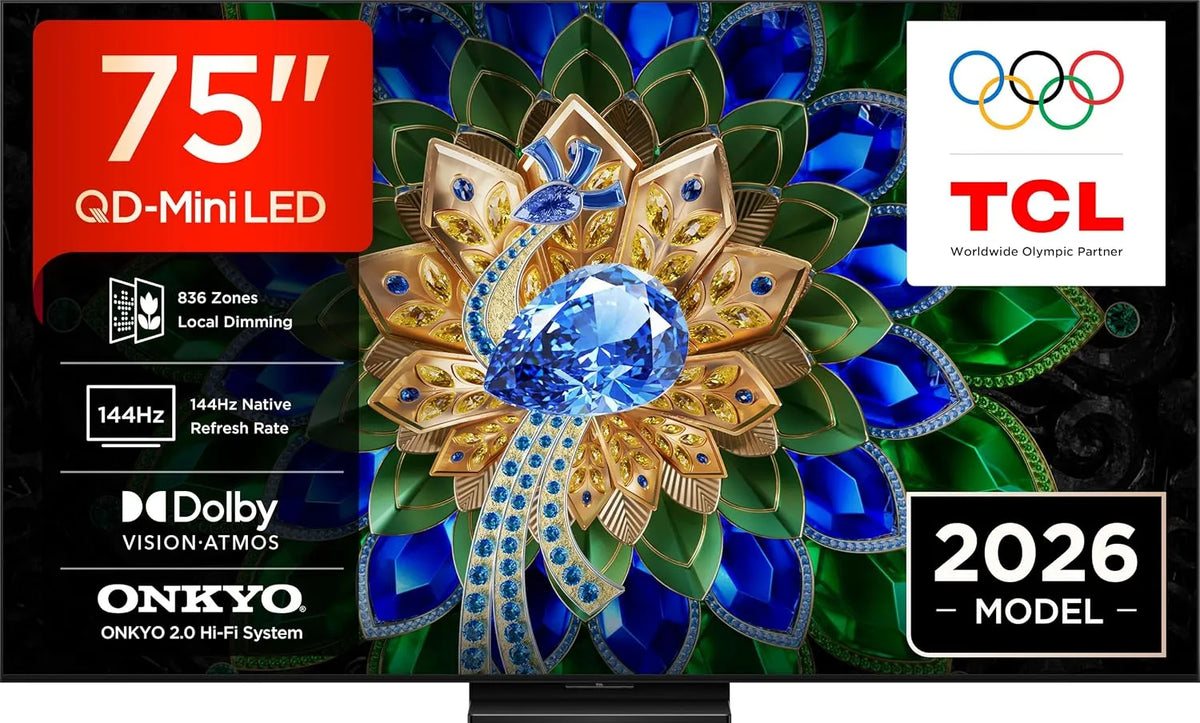 TCL A400U, TV'er, 75 ' 4K QD Mini LED-tv, 720 dæmpningszoner, 2500 nits, 288 Hz VRR, Google TV, Sort, 75 ', 4K, Mini LED, 288 Hz