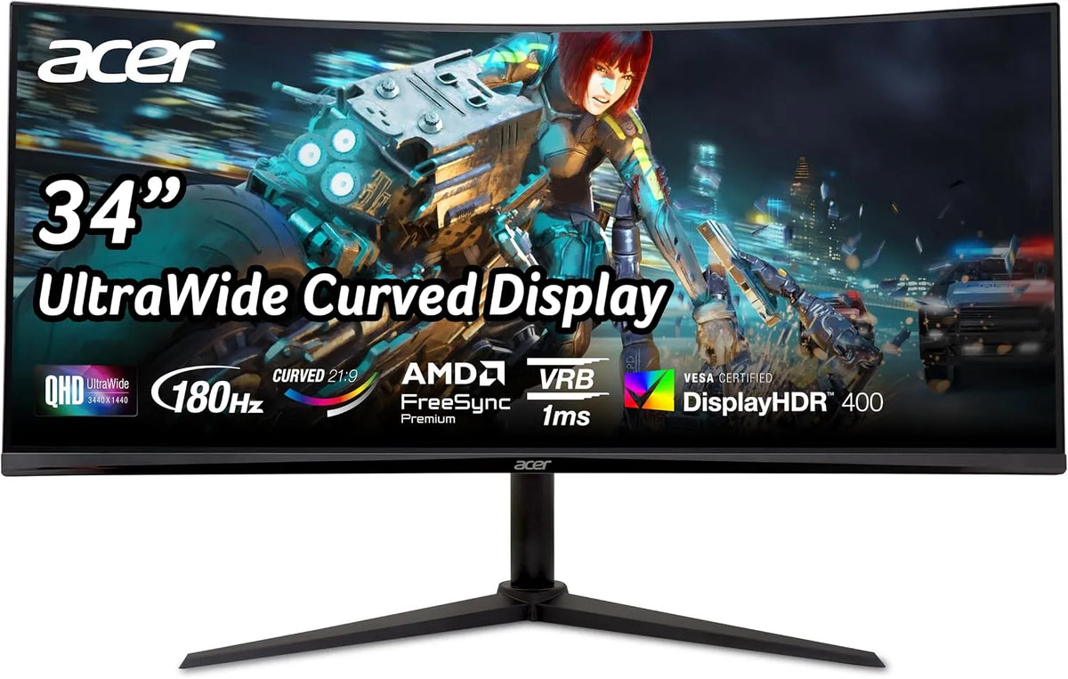 Acer XZ342CUV3, Skærme, Nitro Gaming Monitor 34 inches (86, 4 cm), UWQHD, 180Hz, Buet, Sort, 3 G, 34 inch, 86