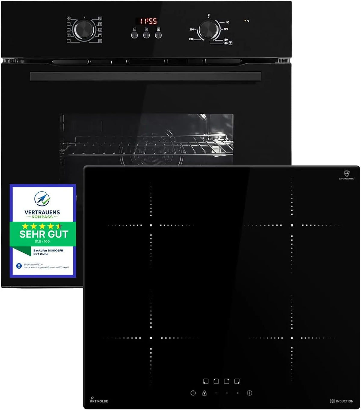KKT KOLBE SET8005FBIH859RL, Komfursæt, Herdset, ovn og induktionsbeholder, Sort, 60 cm, 59 cm, 7 kW, 7000W
