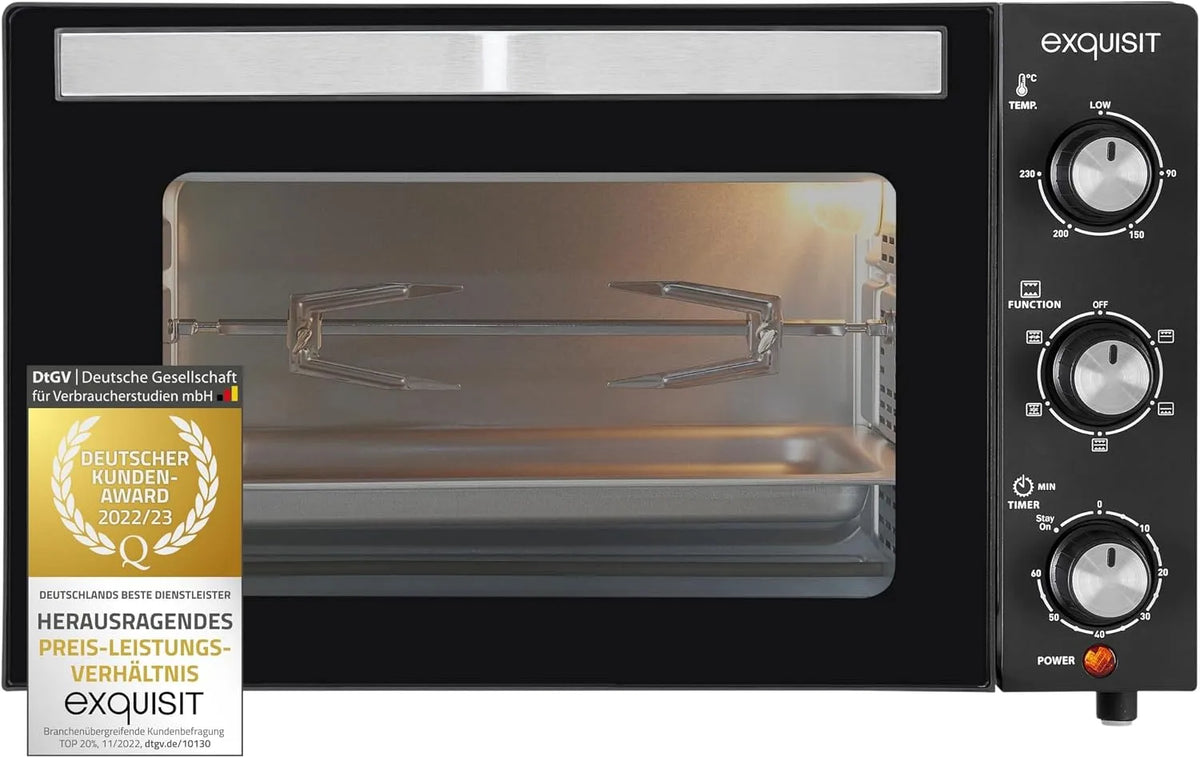 Exquisit, Miniovne, Udsøgt MO 3302 sw Mini- Oven - 20L tvungen luftovn med roterende skewer, Sort / sølv, 20L, 1500 w