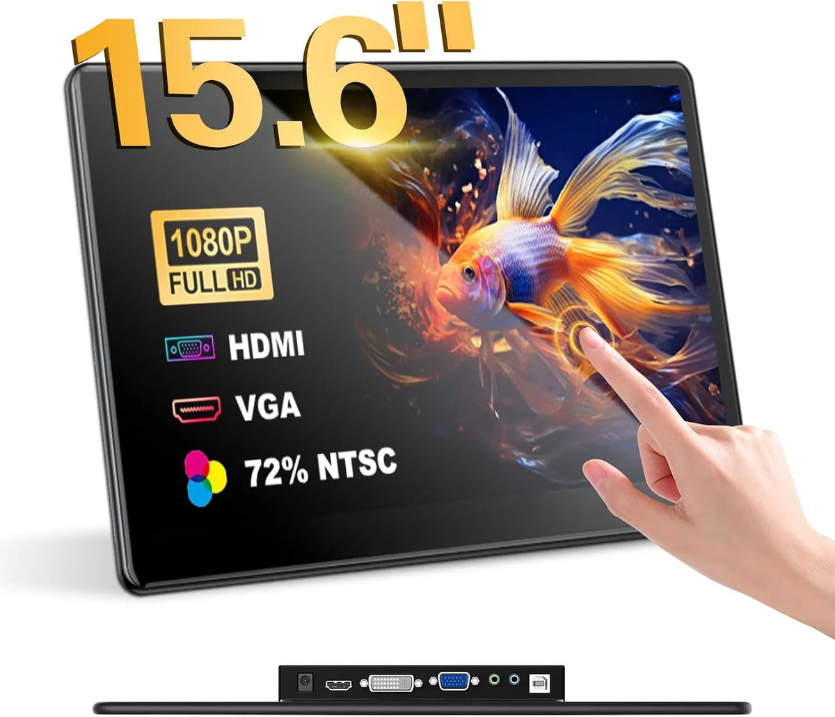 Golday PS5/4 HSDE156TPBB, Skærme, 15, 6 tommer bærbar industriel skærm touchscreen skærm FHD 1920 × 1080 IPS til, Sort, 4 G, 1920 × 1080, 75x75mm