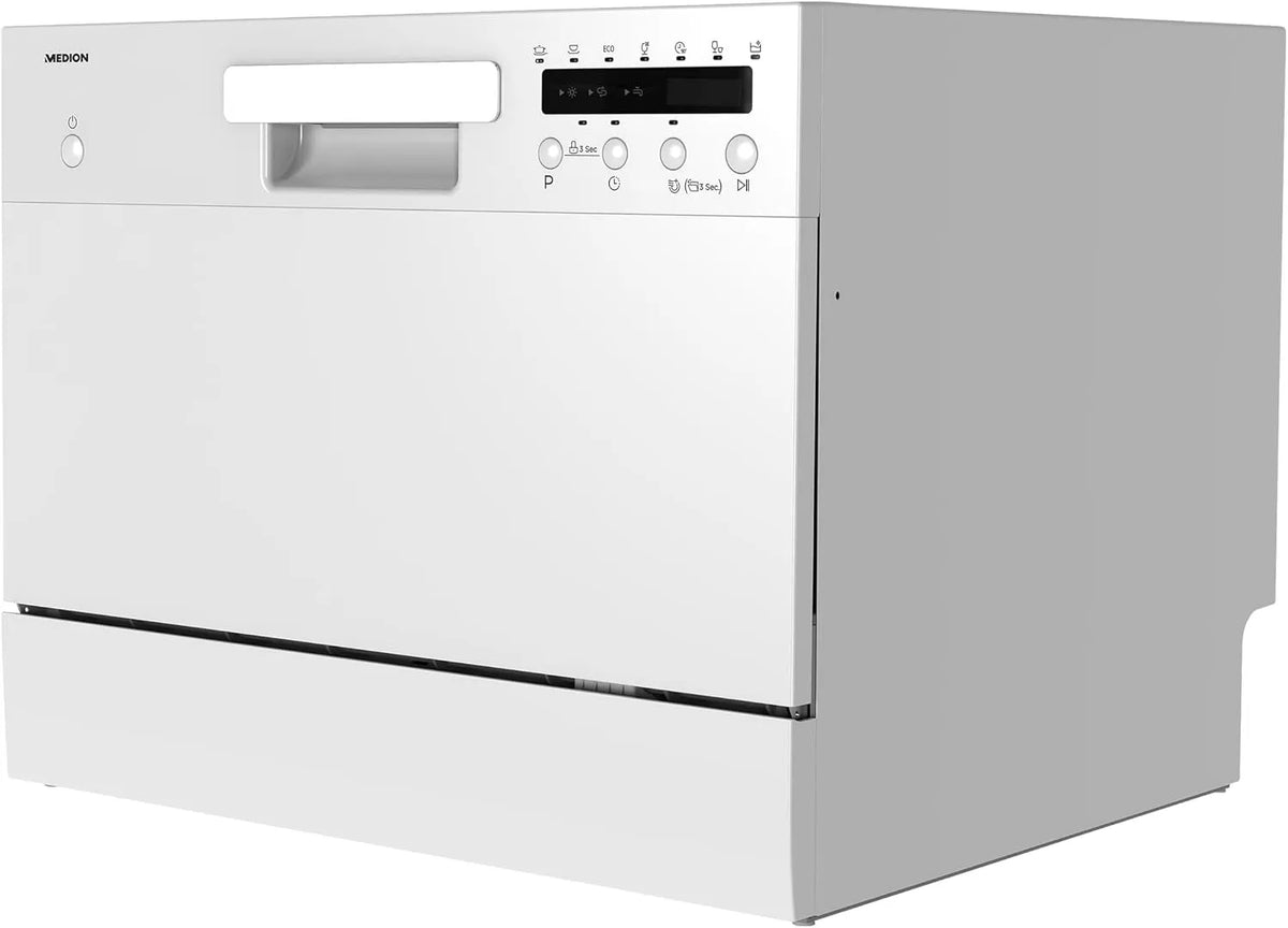 MEDION MD37496, Bordopvaskemaskiner, DWT 60 bordopvaskemaskine (6 loftskapacitet, 7 rengøringsprogrammer, LED-skærm, Hvid, 6 l, 47 dB