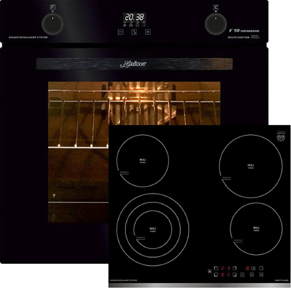 Kaiser 10Funktionen 10Features, Ovne, + 6367+KCT Herd- Set EH 6367 + KCT 6703, Elektro Bakofen, Autark, 79L, Drehspieß, Sort, 60 cm, 69 L