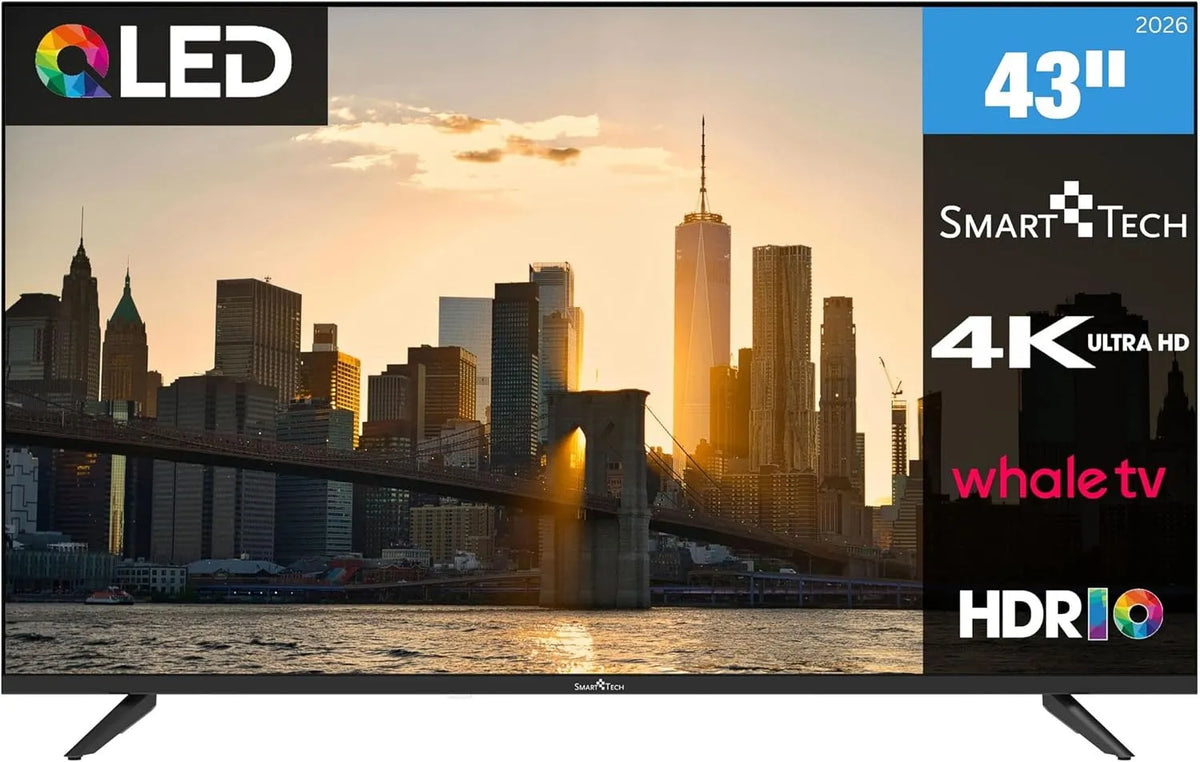 Smart Tech 43QH02V, TV'er, 43 inches (108 cm) UHD- QLED Smart Tv, YouTube, Netflix, Prime Video, Disney +, Sort, 02V, 43 inch, 108 cm, QLED
