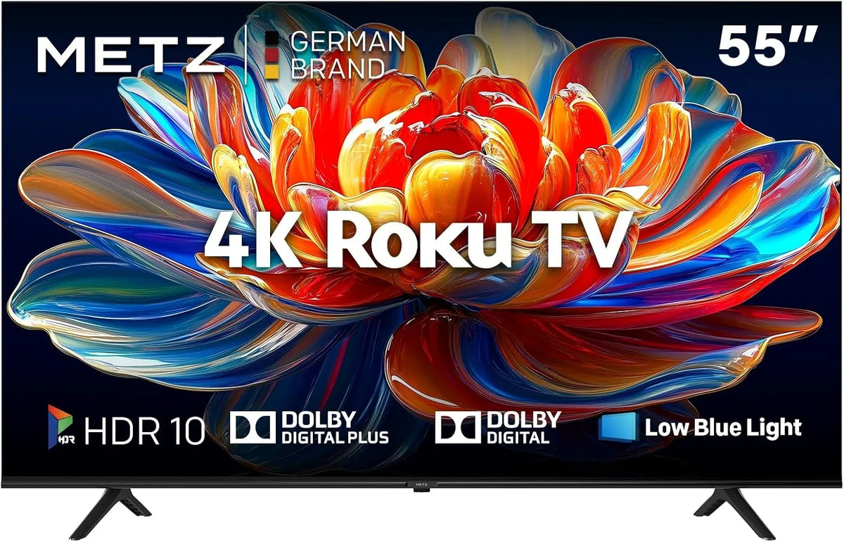 METZ 55MUD6011Z, TV'er, Blue Roku TV, 4K UHD Smart TV, 55 inches, 139 cm, TV med tredobbelt tuner, med, Blå / sort, 4K, 55 inch