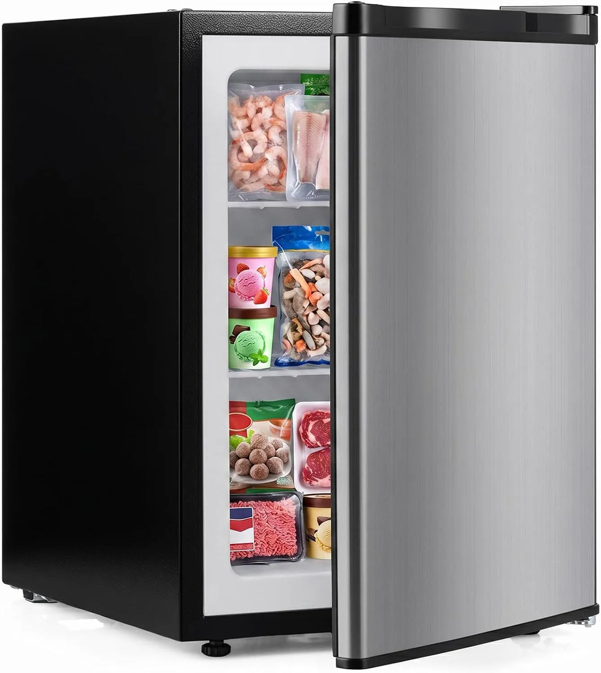 DORTALA, Minifrysere, Mini Freezer, Kompakt lille lodret Fryser med Turning dør, justerbar Thermostat, Sølv, 3 x 44, 9 x 63, 5 cm, 0, 7 kW