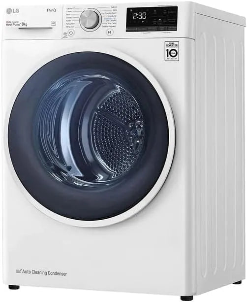 LG RH80V9AVHN, Varmepumpetørretumblere, Smart tørretumbler med frontlæsser, 8 kg, klasse C, kondensation med varmepumpe, Hvid, 80V