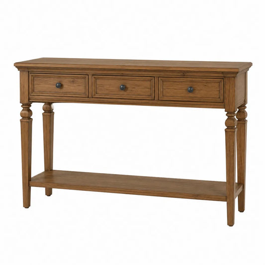 Mesa consola de madera de roble con cajones 120x35x80 cm