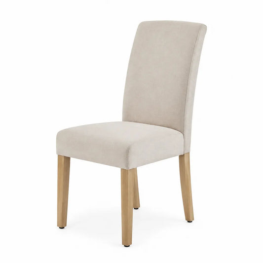 Silla de comedor de poliéster beige con patas de madera
