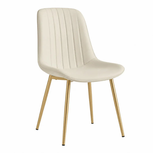 Silla de piel sintética beige con patas de metal doradas 50x45x85 cm
