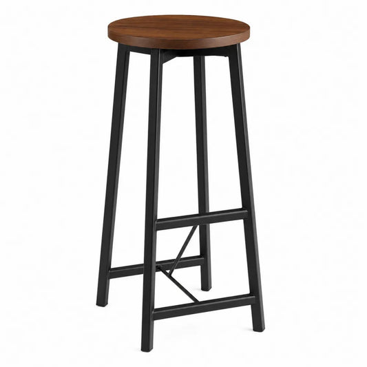 Taburete alto redondo de madera y metal 75 cm