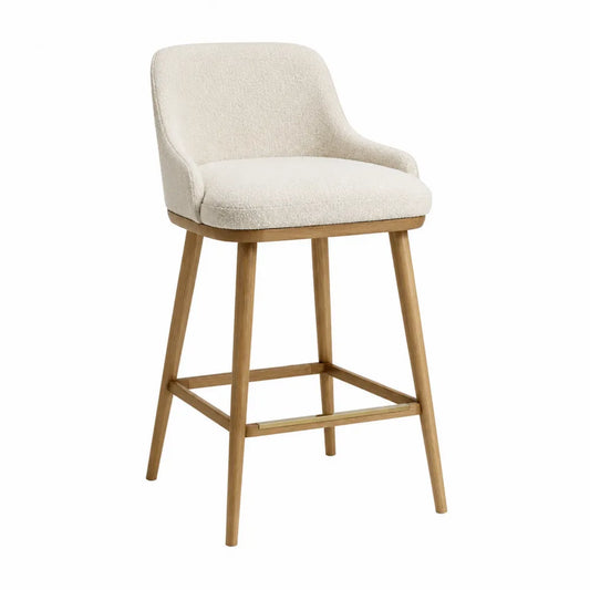 Taburete de madera con tapizado de poliéster beige