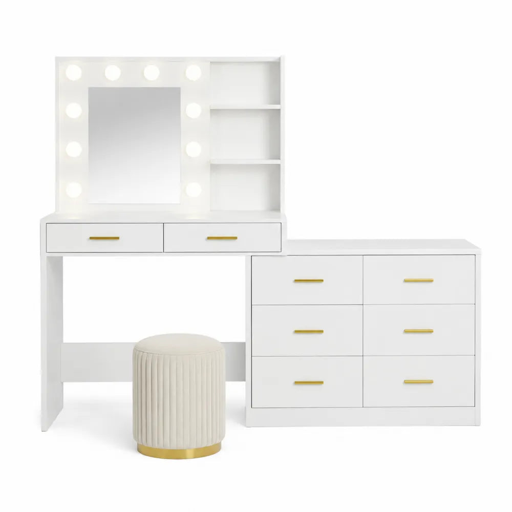 Tocador de MDF con Espejo Iluminado y Taburete