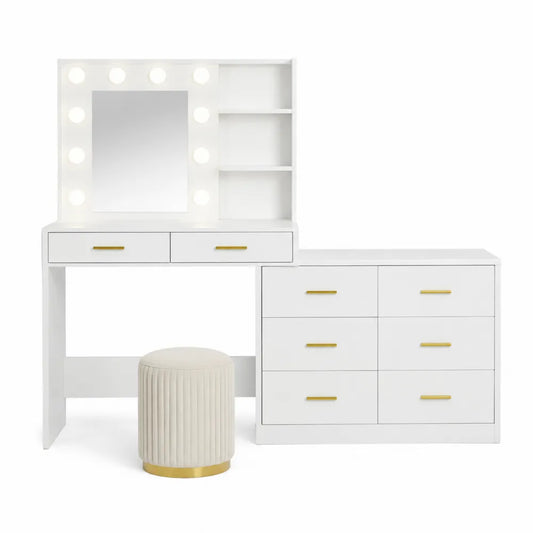 Tocador de MDF con Espejo Iluminado y Taburete