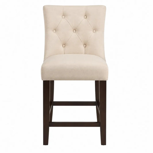 Silla de bar de lino crema con patas de madera