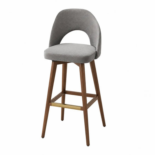 Taburete de bar con tela de poliéster gris y patas de madera maciza