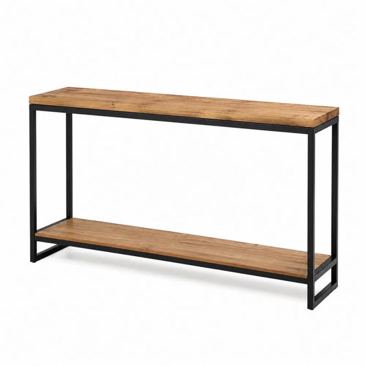 Mesa consola de madera y metal, 120x30x80 cm